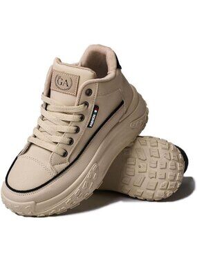 Women's Khaki Faux Leather Rubber Sole Comfortable Lace Up Casual Fashion Shoes